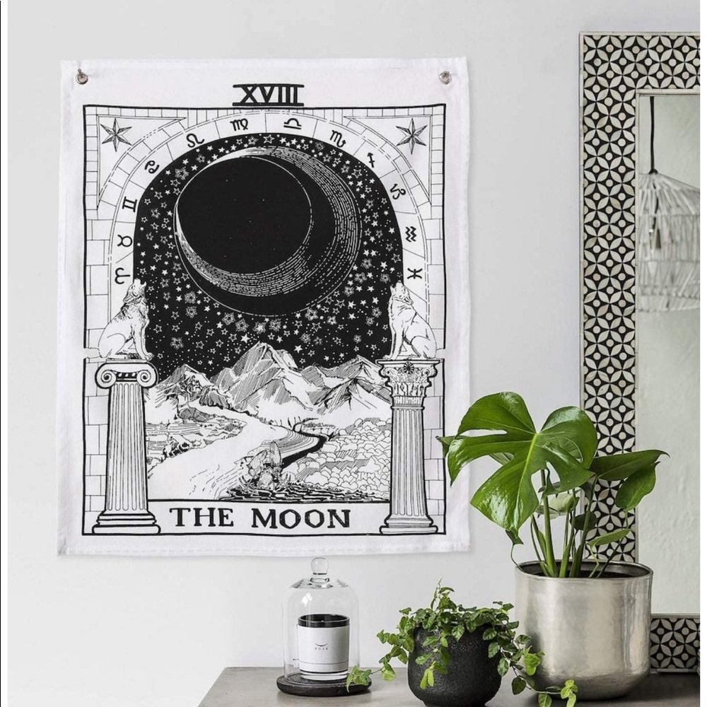 Black & White The Moon Tarot Tapestry 20”x16”